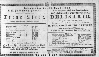 Theaterzettel (Oper und Burgtheater in Wien) 18420623 Seite: 1