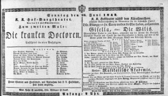 Theaterzettel (Oper und Burgtheater in Wien) 18420626 Seite: 1