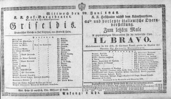 Theaterzettel (Oper und Burgtheater in Wien) 18420629 Seite: 1