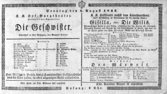 Theaterzettel (Oper und Burgtheater in Wien) 18420807 Seite: 1