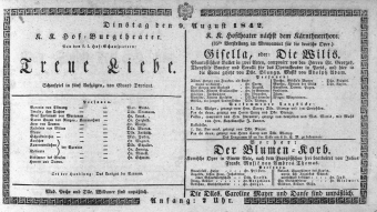 Theaterzettel (Oper und Burgtheater in Wien) 18420809 Seite: 1