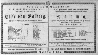 Theaterzettel (Oper und Burgtheater in Wien) 18420812 Seite: 1