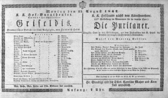 Theaterzettel (Oper und Burgtheater in Wien) 18420815 Seite: 1