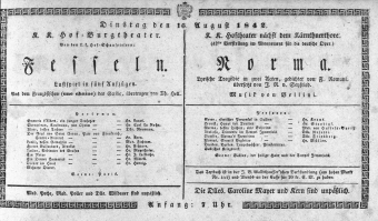 Theaterzettel (Oper und Burgtheater in Wien) 18420816 Seite: 1