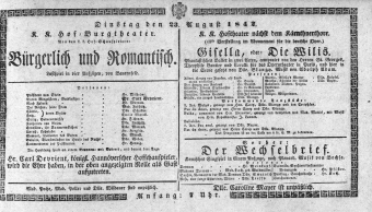 Theaterzettel (Oper und Burgtheater in Wien) 18420823 Seite: 1