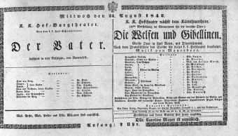 Theaterzettel (Oper und Burgtheater in Wien) 18420824 Seite: 1