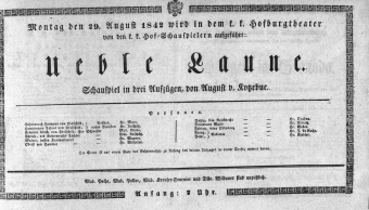 Theaterzettel (Oper und Burgtheater in Wien) 18420829 Seite: 1