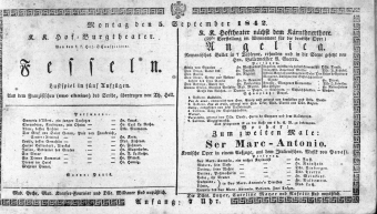 Theaterzettel (Oper und Burgtheater in Wien) 18420905 Seite: 1