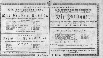 Theaterzettel (Oper und Burgtheater in Wien) 18420909 Seite: 1