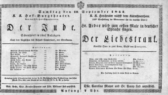 Theaterzettel (Oper und Burgtheater in Wien) 18420910 Seite: 1