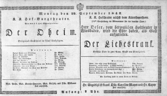 Theaterzettel (Oper und Burgtheater in Wien) 18420919 Seite: 1