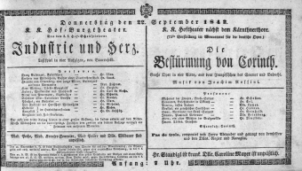 Theaterzettel (Oper und Burgtheater in Wien) 18420922 Seite: 1