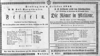 Theaterzettel (Oper und Burgtheater in Wien) 18421004 Seite: 1