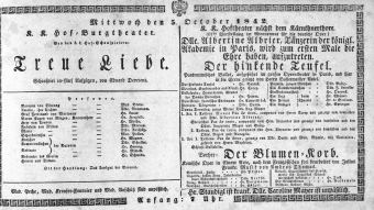Theaterzettel (Oper und Burgtheater in Wien) 18421005 Seite: 1