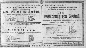Theaterzettel (Oper und Burgtheater in Wien) 18421006 Seite: 1