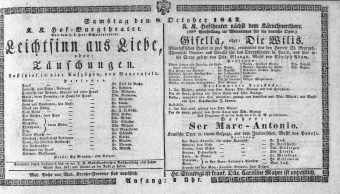 Theaterzettel (Oper und Burgtheater in Wien) 18421008 Seite: 1