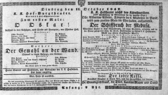 Theaterzettel (Oper und Burgtheater in Wien) 18421011 Seite: 1