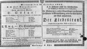 Theaterzettel (Oper und Burgtheater in Wien) 18421012 Seite: 1