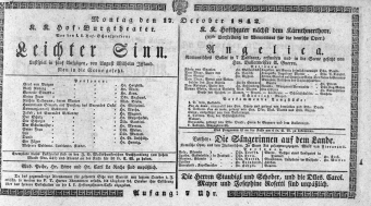 Theaterzettel (Oper und Burgtheater in Wien) 18421017 Seite: 1