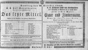 Theaterzettel (Oper und Burgtheater in Wien) 18421022 Seite: 1