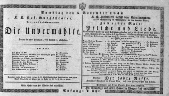Theaterzettel (Oper und Burgtheater in Wien) 18421105 Seite: 1