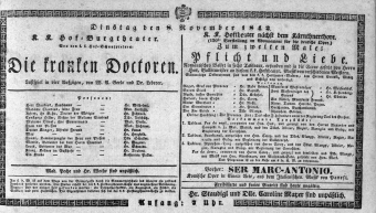 Theaterzettel (Oper und Burgtheater in Wien) 18421108 Seite: 1