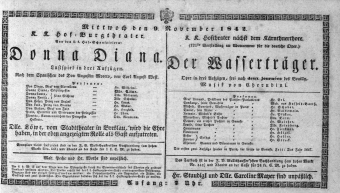 Theaterzettel (Oper und Burgtheater in Wien) 18421109 Seite: 1