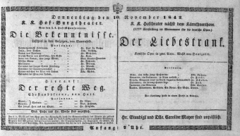 Theaterzettel (Oper und Burgtheater in Wien) 18421110 Seite: 1