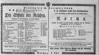 Theaterzettel (Oper und Burgtheater in Wien) 18421113 Seite: 1
