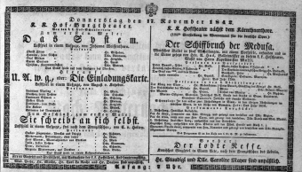 Theaterzettel (Oper und Burgtheater in Wien) 18421117 Seite: 1
