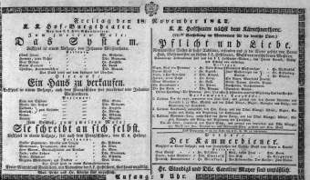 Theaterzettel (Oper und Burgtheater in Wien) 18421118 Seite: 1