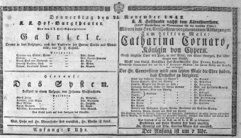 Theaterzettel (Oper und Burgtheater in Wien) 18421124 Seite: 1