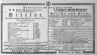 Theaterzettel (Oper und Burgtheater in Wien) 18421126 Seite: 1
