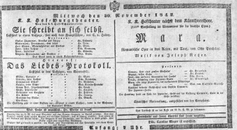 Theaterzettel (Oper und Burgtheater in Wien) 18421130 Seite: 1