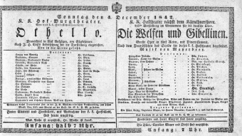 Theaterzettel (Oper und Burgtheater in Wien) 18421204 Seite: 1
