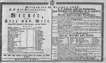 Theaterzettel (Oper und Burgtheater in Wien) 18421214 Seite: 1