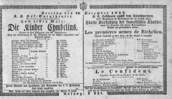 Theaterzettel (Oper und Burgtheater in Wien) 18421216 Seite: 1