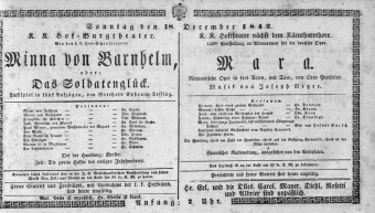 Theaterzettel (Oper und Burgtheater in Wien) 18421218 Seite: 1