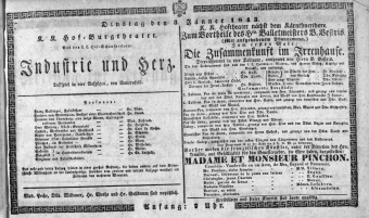 Theaterzettel (Oper und Burgtheater in Wien) 18430103 Seite: 1