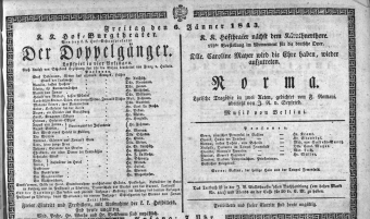 Theaterzettel (Oper und Burgtheater in Wien) 18430106 Seite: 1