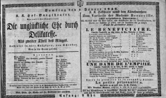 Theaterzettel (Oper und Burgtheater in Wien) 18430107 Seite: 1