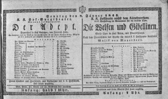Theaterzettel (Oper und Burgtheater in Wien) 18430108 Seite: 1