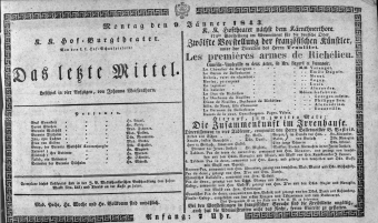 Theaterzettel (Oper und Burgtheater in Wien) 18430109 Seite: 1