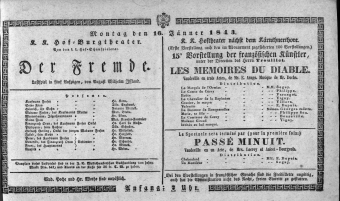 Theaterzettel (Oper und Burgtheater in Wien) 18430116 Seite: 1