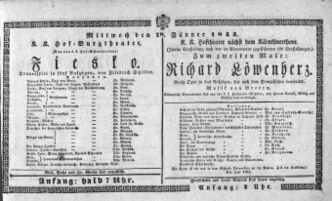 Theaterzettel (Oper und Burgtheater in Wien) 18430118 Seite: 1