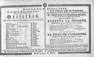Theaterzettel (Oper und Burgtheater in Wien) 18430121 Seite: 1