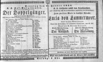 Theaterzettel (Oper und Burgtheater in Wien) 18430129 Seite: 1