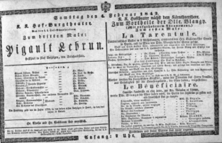 Theaterzettel (Oper und Burgtheater in Wien) 18430204 Seite: 1
