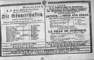 Theaterzettel (Oper und Burgtheater in Wien) 18430206 Seite: 1