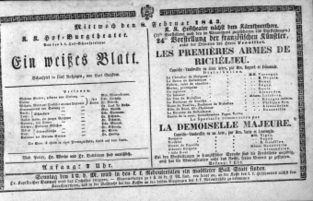 Theaterzettel (Oper und Burgtheater in Wien) 18430208 Seite: 1
